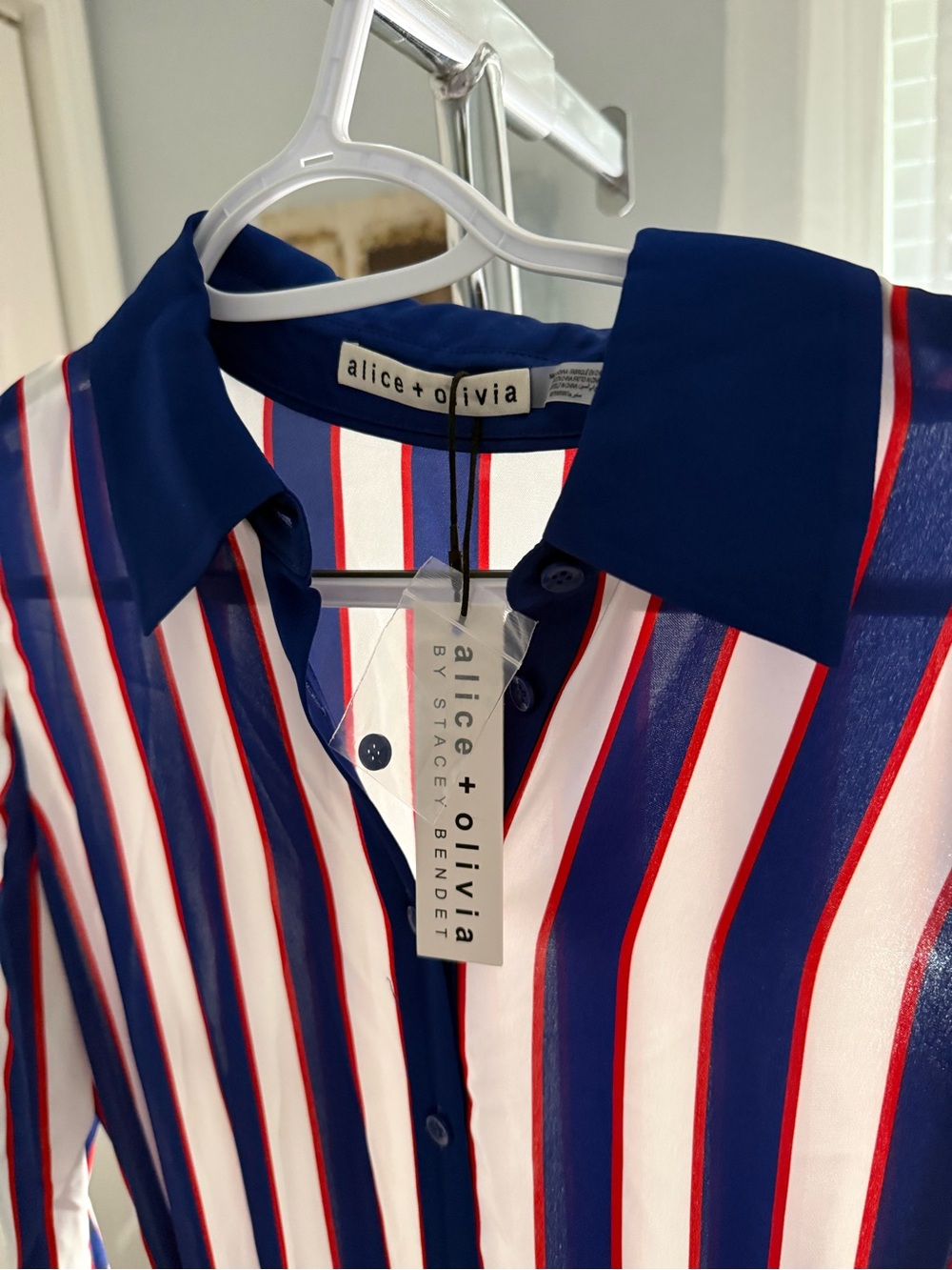 Alice + Olivia Chassidy striped-pattern shirt dress twilight blue Sz XS new $595 - Picture 8 of 10